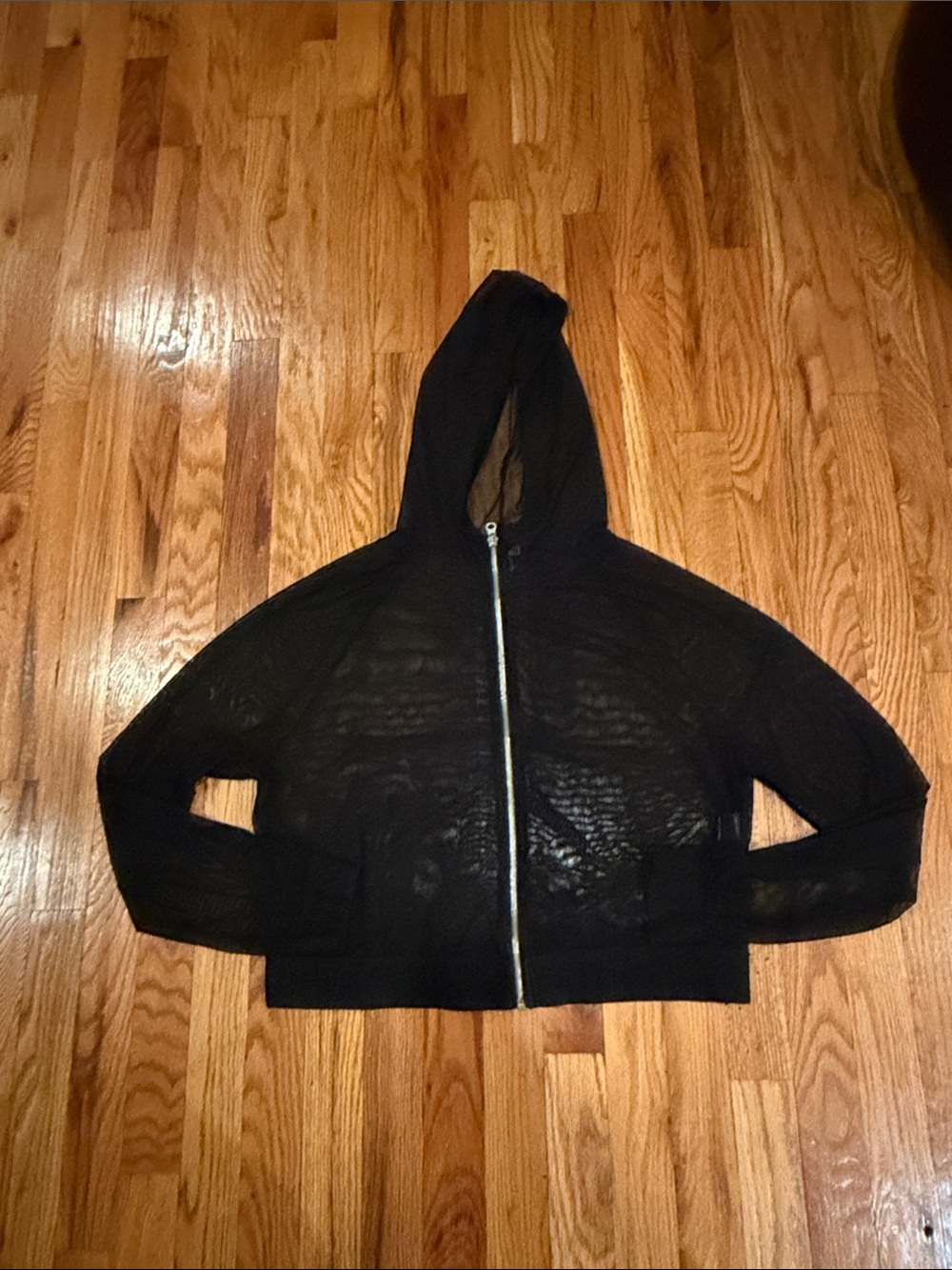 Mesh Black Hooded Zip-Up Bomber Jacket